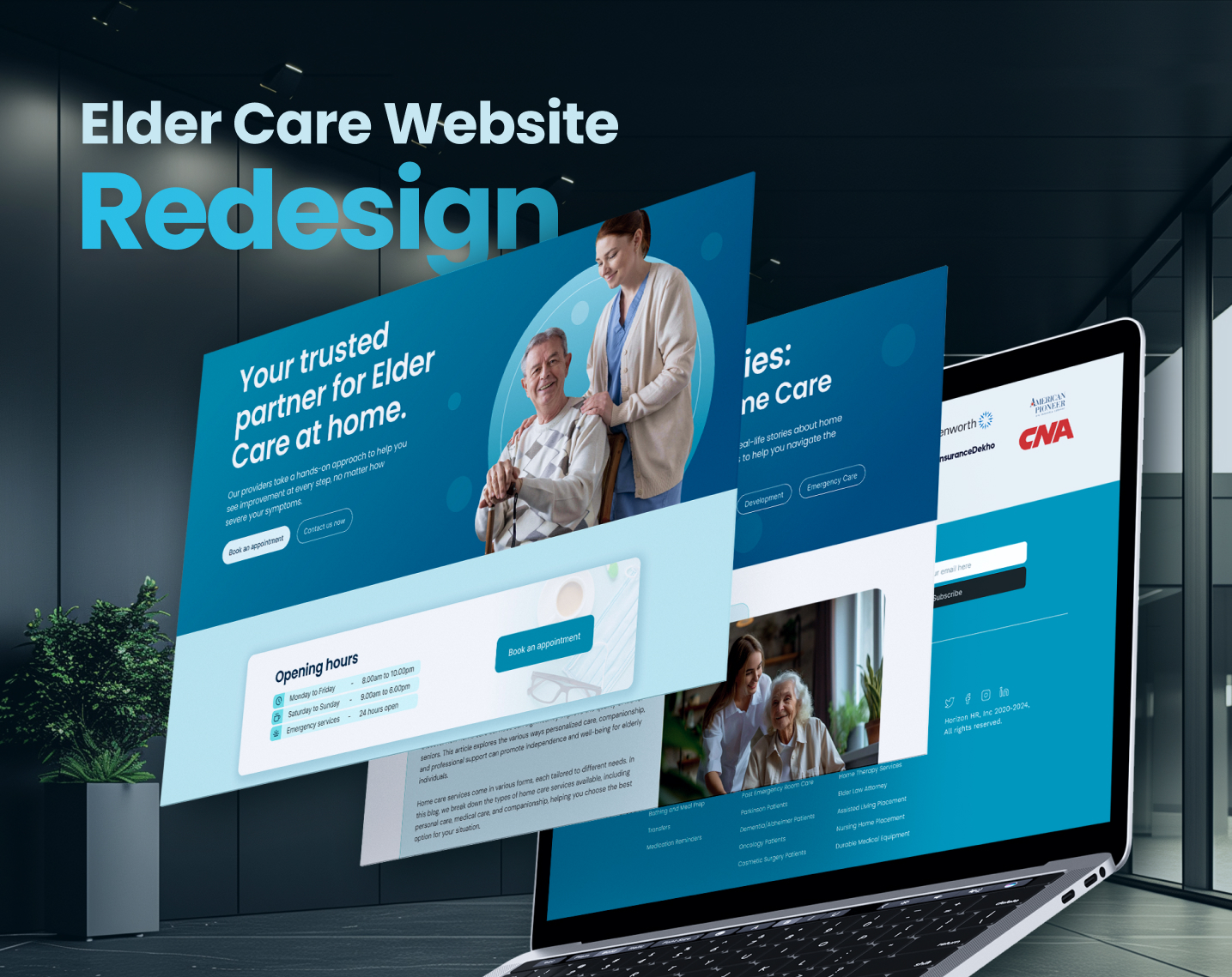 Elder care website UI UX Redesign presentation